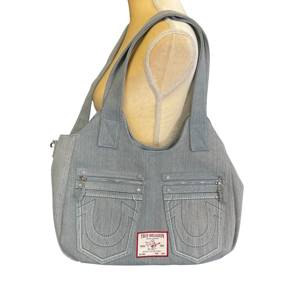 True Religion faded denim jeans purse with front patch logo.  NWT. - Picture 2 of 10